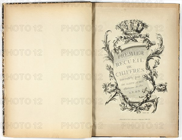 Premier et Deuxième Recueil de Chiffres, 1770, Marillier, Clément Pierre (French, 1740-1808), after Charles Germaine de Saint-Aubin (French, 1721-1786), France, Suite of 13 etchings on ivory laid paper. Bound in contemporary half-calf over marbled boards, gilt edge, 387 × 253 mm