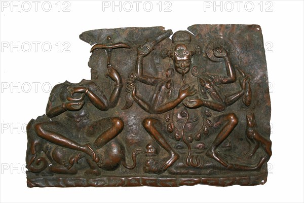Fragment of Mother Goddesses (Matrika) Panel with Indrani and Chamunda, 10th/11th century, Nepal, Nepal, Copper repoussé, 17.3 x 26.5 x 10.1 cm ( 6 13/16 x 10 7/16 x 3 15/16 in.)