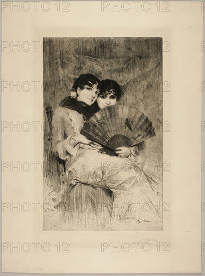 The Cousins, 1883, Anders Zorn, Swedish, 1860-1920, Sweden, Etching and drypoint in black on ivory wove paper, 432 x 268 mm (image), 444 x 279 mm (plate)