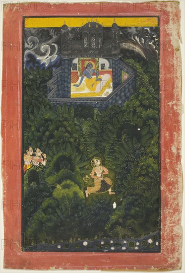 Abhisarika Nayika (Heroine Running to Meet her Lover), mid–18th century, India, Rajasthan, Kota, Kota, Opaque watercolor and gold on wove paper, 29.7 x 20 cm (10 1/2 x 6 3/8 in.)