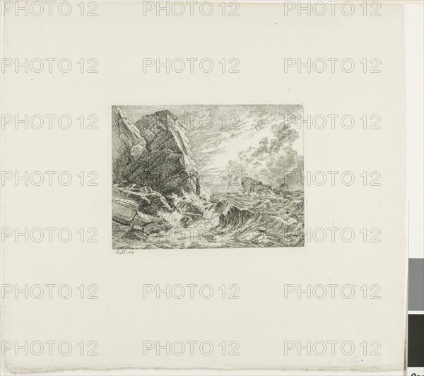 Norwegian Seacoast During a Storm, 1819, Johan Christian Clausen Dahl, Norwegian, 1788-1857, Norway, Etching on off-white wove paper, 245 x 195 mm (plate), 277 x 378 mm (sheet)