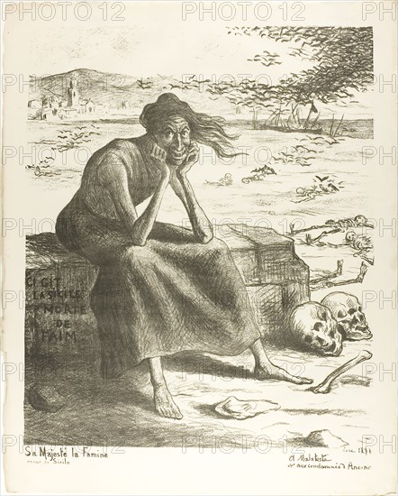 Her Majesty Famine, Queen of Sicily, 1898, published May 22, 1898, Maximilien Luce, French, 1858-1941, France, Lithograph on cream laid paper, 488 × 405 mm (image), 570 × 460 mm (sheet)