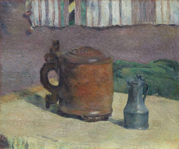 Still Life: Wood Tankard and Metal Pitcher, 1880, Paul Gauguin, French, 1848-1903, France, Oil on linen canvas, 54 × 65 cm (21 1/4 × 25 9/16 in.)