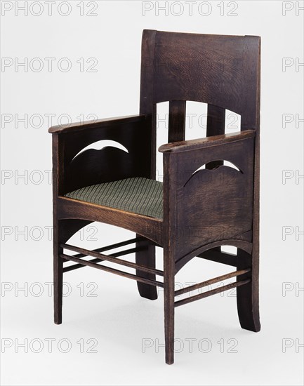 Armchair, 1897, Designed by Charles Rennie Mackintosh (Scottish, 1868-1928), Scotland, Glasgow, Scotland, Stained oak with modern horsehair upholstery, 96.4 x 57.2 x 45.8 cm (38 x 22.5 x 18 in.)