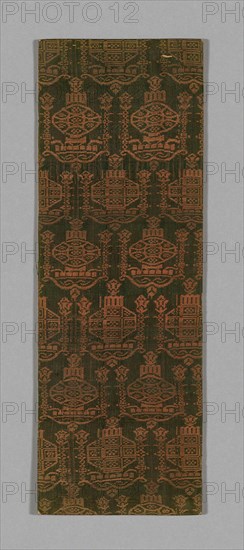 Sutra Cover, Ming dynasty (1368–1644), c. 1590’s, China, Silk, satin weave self-patterned by areas of twill weave, wrapped over cardboard and backed with paper, 35.2 × 12.1 cm (13 7/8 × 4 3/4 in.)