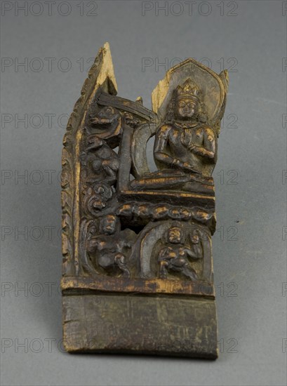 Fragment Depicting a Tathaghata, 12th century, Western Tibet, Western Tibet, Wood, 17 x 7.5 x 1.1 cm