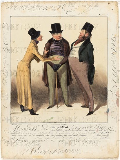 A Candidate. Who do you want?… An upright, conscientious, sober man, an industrialist, a man who doesn’t need the government to enrich himself, a man familiar with the law, who knows it well, through practice, very long practice… a long practice of law… you can’t choose any better than… my honorable friend, plate 48 from Caricaturana, 1837, Honoré Victorin Daumier (French, 1808-1879), model by Édouard Bouvenne (French, active 19th century), France, Hand-colored lithograph in black, heightened with gum arabic on ivory wove paper, 360 × 270 mm