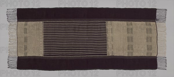 Shoulder Cloth (Ragidup), 19th century, Indonesia, Sumatra, Batak, Sumatra, Three panels joined: side panels: cotton, warp-faced, weft ribbed plain weave, center panel: Cotton, warp-faced, weft ribbed plain weave with discontinuous warp substitution and supplementary patterning wefts, and, 217.2 x 85.9 cm (85 1/2 x 33 3/4 in.)