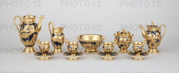 Tea and Coffee Service, c. 1820, Denuelle Porcelain Manufactory (1818–1829), France, Paris, Paris, Hard-paste porcelain, polychrome enamels, and gilding, Variable per object