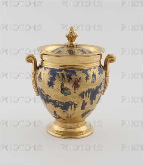 Sugar Bowl, c. 1820, Denuelle Porcelain Manufactory (French, 1818-1829), France, Paris, Paris, Hard-paste porcelain, polychrome enamels, and gilding, H. 17 cm (6 11/16 in.)