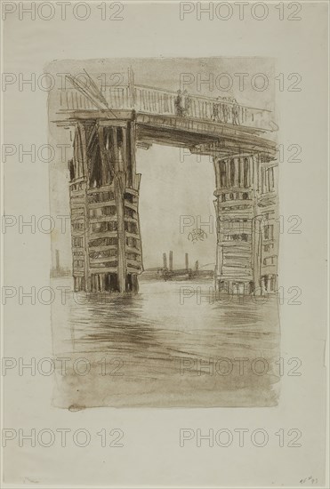 The Tall Bridge, 1878, James McNeill Whistler, American, 1834-1903, United States, Lithotint, in brown ink, with scraping, on cream wove proofing paper, 278 x 191 mm (image), 379 x 255 mm (sheet)