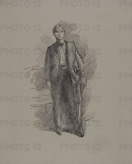 Portrait Study: Mr. Herbert C. Pollitt, 1896, James McNeill Whistler, American, 1834-1903, United States, Transfer lithograph in black with scraping, on cream laid paper, 190 x 120 mm (image), 284 x 227 mm (sheet)