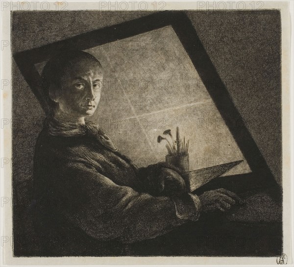 Self-Portrait, c. 1778, Jean-Pierre Norblin de la Gourdaine, French, 1745-1830, France, Etching, drypoint, and engraving in black on ivory wove paper, 137 × 149 mm (image/plate), 146 × 158 mm (sheet)