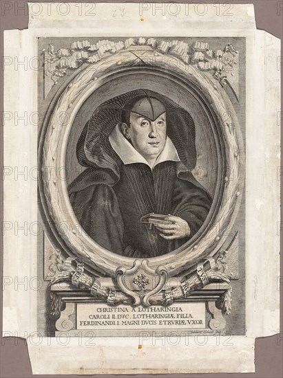Christina of Lorraine, 1666, published 1761, Adriaen Haelwegh (Dutch, born 1637), published by Giuseppe Allegrini, Florence, 1761, Holland, Engraving on ivory laid paper, 350 x 243 mm (plate), 430 x 320 mm (sheet)