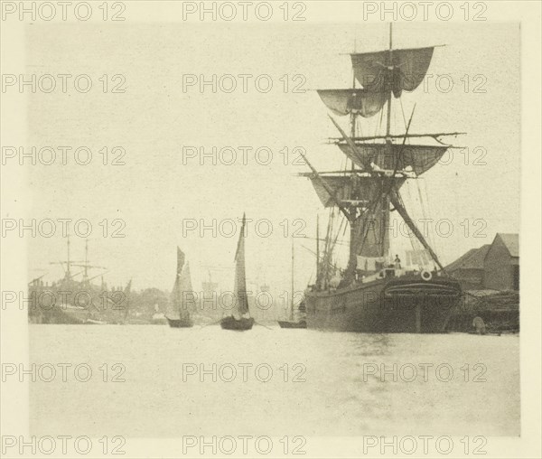 Return of the Shrimpers, 1887, Peter Henry Emerson, English, born Cuba, 1856–1936, England, Photoetching, pl. XXIII from the album "Wild Life on a Tidal Water: The Adventures of a House-Boat and Her Crew" (1890), edition 270/500, 8.1 × 9.7 cm (image), 24.6 × 29.9 cm (paper)