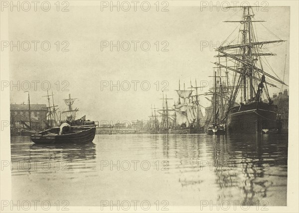 The Peaceful Harbour, 1887, Peter Henry Emerson, English, born Cuba, 1856–1936, England, Photoetching, pl. XXIV from the album "Wild Life on a Tidal Water: The Adventures of a House-Boat and Her Crew" (1890), edition 270/500, 12.8 × 17.8 cm (image), 25 × 30 cm (paper)