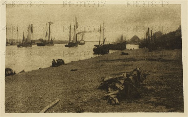 Bound for the North Sea, 1887, Peter Henry Emerson, English, born Cuba, 1856–1936, England, Photoetching, pl. VIII from the album "Wild Life on a Tidal Water: The Adventures of a House-Boat and Her Crew" (1890), edition 270/500, 9.4 × 15.2 cm (image), 24.5 × 30.1 cm (paper)