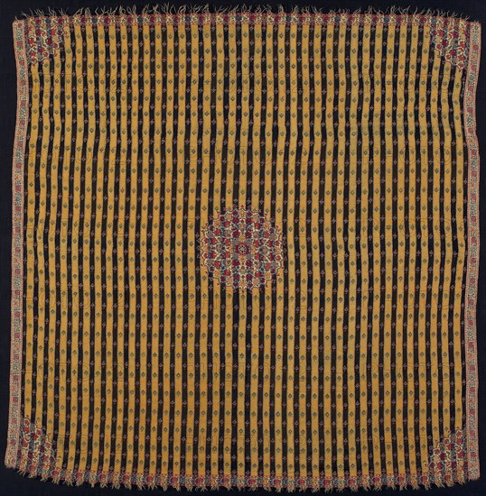 Moon Shawl (Chand-Dar), Mughal period (1526–1858), late 18th century, India, Kashmir, India, Wool (pashmina), double interlocking twill tapestry weave, twisted warp fringe, 144.8 x 139.1 cm (57 x 54 3/4 in.)