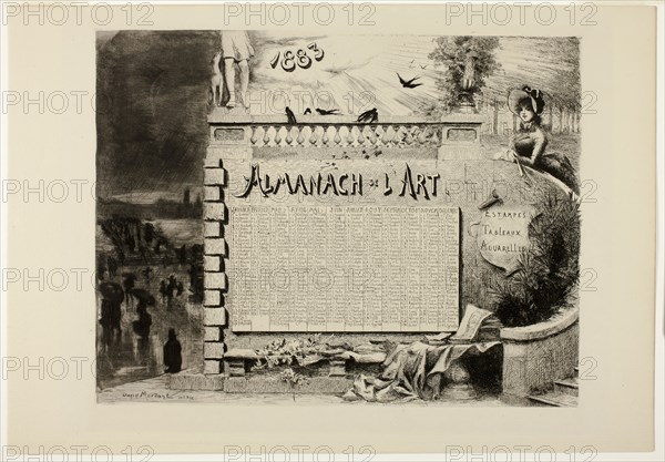 Almanac for L’Art, published 1883, Daniel Charles Marie Mordant, French, c. 1853-1914, France, Etching, with drypoint, aquatint, and plate tone, on cream laid paper, 247 × 322 mm (image), 279 × 331 mm (plate), 298 × 431 mm (sheet)