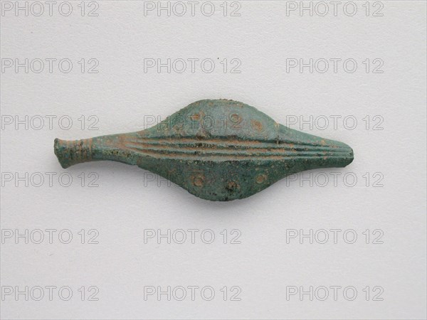 Fibula (leech type), Geometric Period (800–700 BC), Greek, Thessaly, Thessaly, Bronze, 2.3 × 6.4 × 0.5 cm (7/8 × 2 1/2 × 1/4 in.)