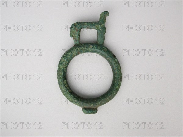 Harness Ring with Quadruped, Geometric Period (800–600 BC), Greek, Thessaly, Thessaly, Bronze, 6.3 × 4.0 × 0.6 cm (2 1/2 × 1 5/8 × 1/4 in.)