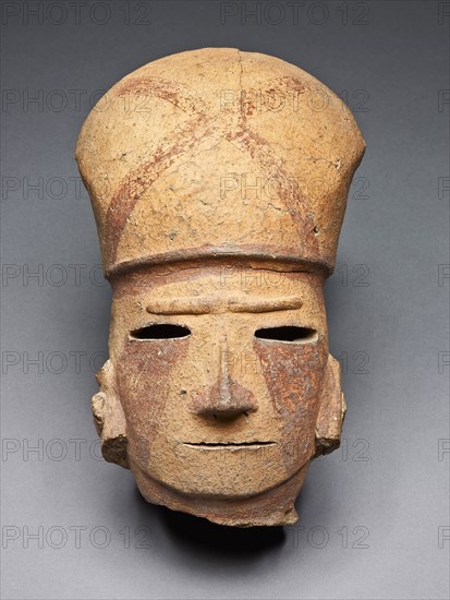 Head of a Warrior, 6th century, Kofun period (mid 3rd–6th century A.D.), Japan, Japan, Earthenware, 25.5 × 15.5 × 12.2 cm (10 × 6 1/8 × 4 3/4 in.)