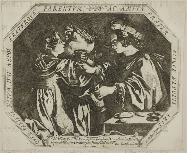Lot and His Daughters, c. 1625, Bernardino Capitelli (Italian, 1589-1639), after Rutilio Manetti (Italian, 1571-1639), Italy, Etching in black on cream laid paper, 193 x 238 mm (image/plate), 200 x 242 mm (sheet)