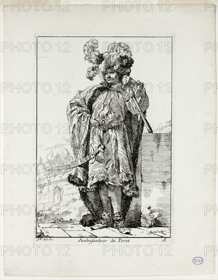 Ambassadeur de la Perse, plate eighteen from Caravanne du Sultan à la Mecque, 1748, Joseph Marie Vien, French, 1716-1809, France, Etching on ivory laid paper, 195 × 131 mm (image), 204 × 135 mm (plate), 262 × 206 mm (sheet)