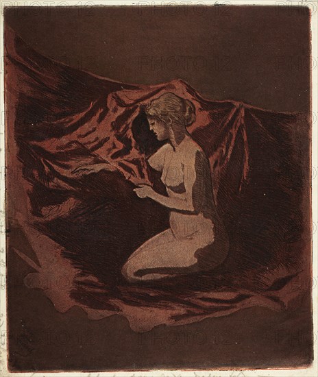 Embers Glow, 1890–97, Theodore Roussel, French, worked in England, 1847-1926, England, Color etching and aquatint on cream (laid) Japanese paper, 251 × 211 mm (image/plate), 275 × 240 mm (sheet)
