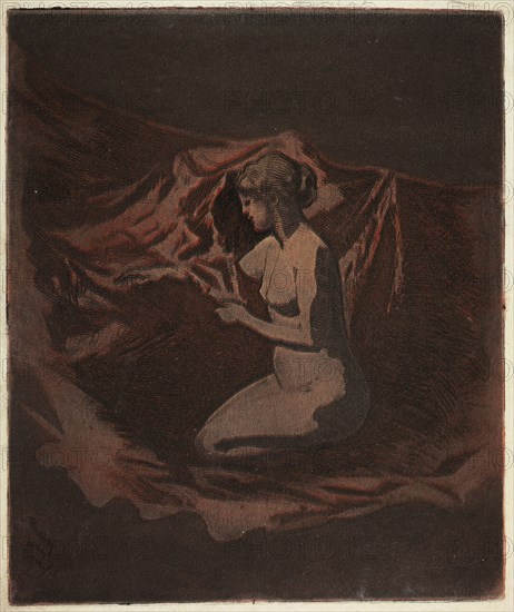 Embers Glow, 1890–97, Theodore Roussel, French, worked in England, 1847-1926, England, Color etching and aquatint on cream (laid) Japanese paper, 251 × 211 mm (image/plate), 292 × 250 mm (sheet)