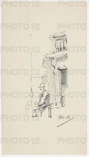 Figure and Doorway, 1890–94, Theodore Roussel, French, worked in England, 1847-1926, England, Transfer lithograph in black on cream wove paper, 93 × 46 mm (image), 165 × 92 mm (sheet)