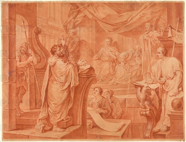 Paul Before Felix, c. 1751, William Hogarth, English, 1697–1764, England, Various red chalks on cream laid paper, 395 × 515 mm