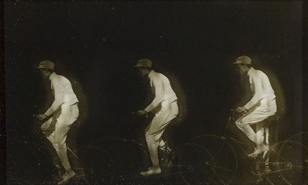 Man Bicycling, 1890s, Etienne-Jules Marey, French, 1830–1904, France, Gelatin silver lantern slide (chronophotograph), 8.5 × 10 cm