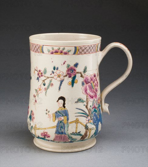 Tankard, c. 1760, Staffordshire, England, Staffordshire, Salt-glazed stoneware, polychrome enamels, 9.8 x 12.1 x 8.9 cm (4 7/8 x 4 3/4 x 3 1/2 in.)
