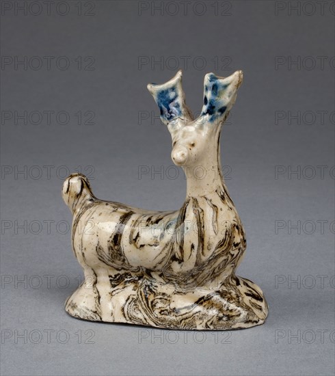 Stag, c. 1750, Staffordshire, England, Staffordshire, Lead-glazed earthenware (agateware), 8.9 x 7.6 x 3.8 cm (3 1/2 x 3 x 1 1/2 in.)