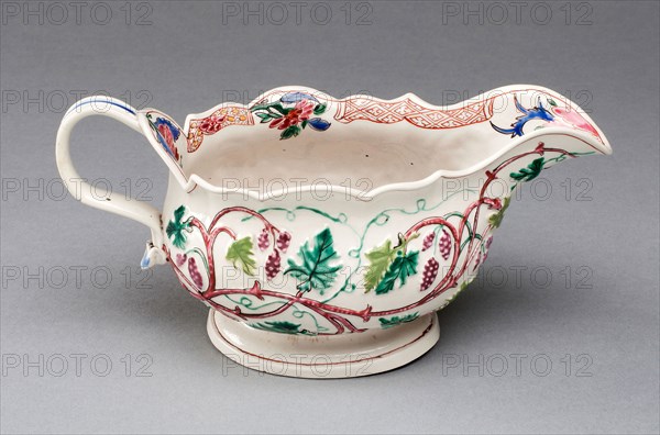 Sauceboat, c. 1750, Staffordshire, England, Staffordshire, Salt-glazed stoneware, polychrome enamels, 8.9 x 18.4 x 9.5 cm (3 1/2 x 7 1/4 x 3 3/4 in.)