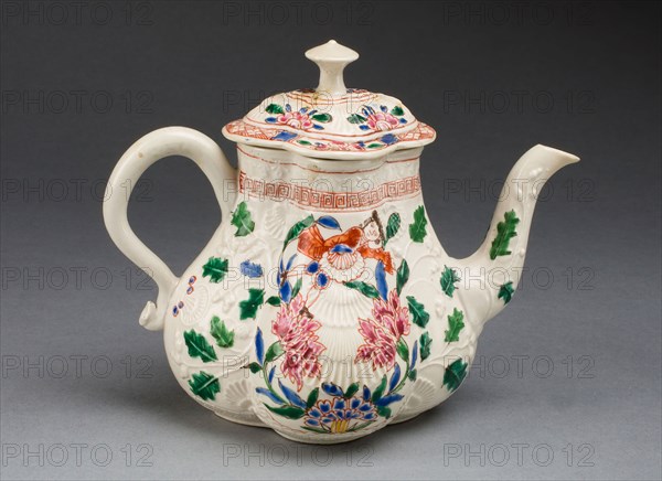 Teapot, c. 1750, Staffordshire, England, Staffordshire, Salt-glazed stoneware, polychrome enamels, 12.1 x 14.9 x 8.3 cm (4 15/16 x 5 7/8 x 3 1/4 in.)