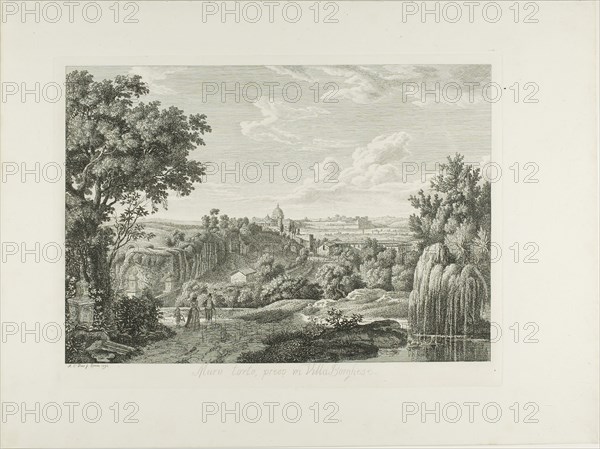 View of the Winding Wall in the Villa Borghese, 1792, Albert Christoph Dies, Austrian, born Germany, 1755-1822, Austria, Etching on ivory laid paper, 249 × 357 mm (image), 380 × 276 mm (plate), 376 × 501 mm (sheet)