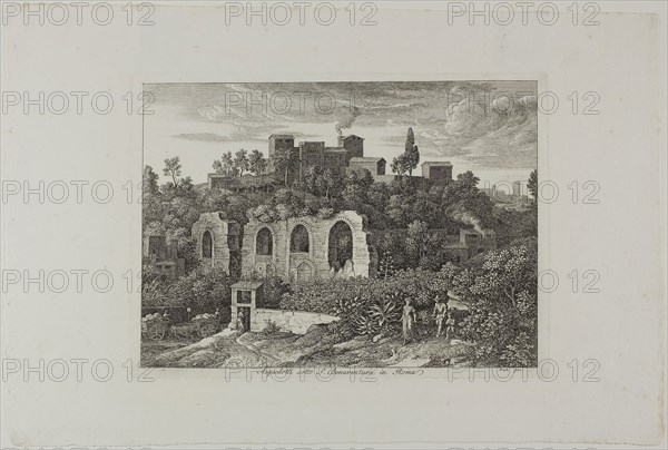 Aqueduct Below the Monastery of St. Bonaventura in Rome, plate ten from Die Römische Ansichten, 1810, Joseph Anton Koch, German, 1768-1839, Germany, Etching on paper, 155 x 215 mm (image), 165 x 227 mm (plate), 233 x 358 mm (sheet)