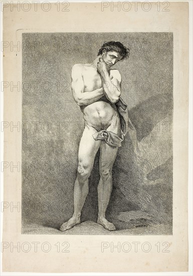 Figure, from Six Figures Académiques, n.d., Carle Vanloo, French, 1705-1765, France, Etching on cream laid paper, 392 × 294 mm (plate), 489 × 335 mm (sheet)