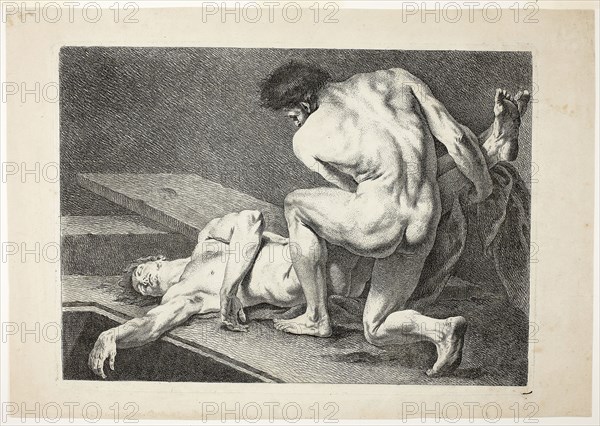 Figure, from Six Figures Académiques, n.d., Carle Vanloo, French, 1705-1765, France, Etching on cream laid paper, 285 × 394 mm (plate), 335 × 480 mm (sheet)