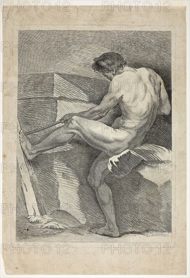 Figure, from Six Figures Académiques, n.d., Carle Vanloo, French, 1705-1765, France, Etching on cream laid paper, 393 × 291 mm (plate), 478 × 328 mm (sheet)