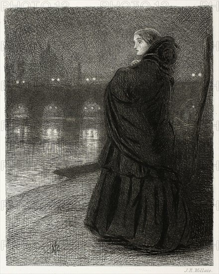 Bridge of Sighs, 1858, Sir John Everett Millais, English, 1829-1896, England, Etching on ivory chine, laid down on ivory wove paper, 176 × 125 mm (plate), 349 × 245 mm (sheet)