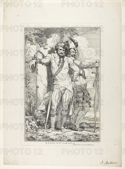 Banditti on the Lookout, 1778, John Hamilton Mortimer, English, 1740-1779, England, Etching on cream laid paper, 299 × 200 mm (plate), 397 × 291 mm (sheet)