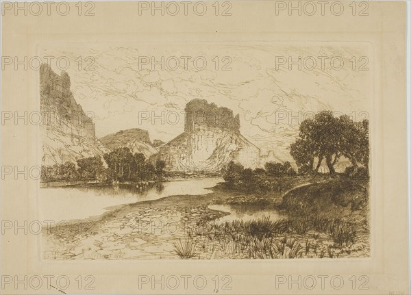 Green River, Wyoming Territory, 1886, Thomas Moran, American, born England, 1837-1926, United States, Etching on tan wove paper, 134 x 204 mm (plate), 178 x 246 mm (sheet)