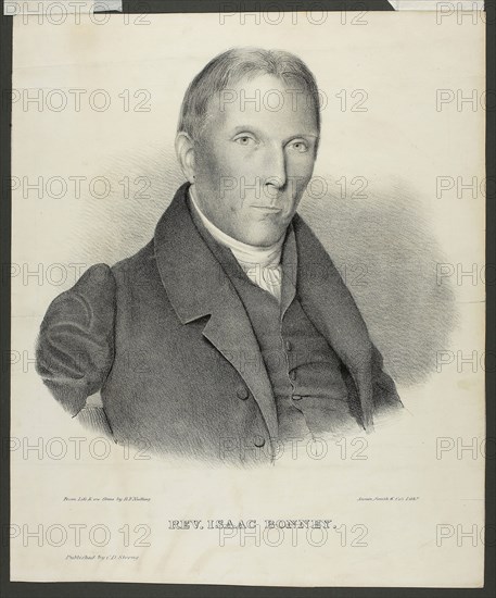 Reverend Isaac Bonney, 1826/33, Benjamin F. Nutting, American, 1826-1884, United States, Lithograph on ivory wove paper, laid down, 308 x 255 mm