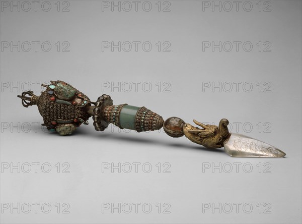 Ritual Peg (phurbu), 17th century, Tibet, Central Tibet, Tibet, Bronze, crystal, jade, opal and turquoise, with gilding and semiprecious stones, 62 x 12.4 x 12.4 cm (24 3/8 x 4 7/8 x 4 7/8 in.)