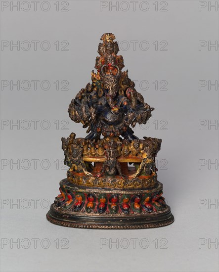 Buffalo-Headed Vajrabhairava, a Wrathful form of Bodhisattva Manjushri, 15th century, Southern Tibet, Southern Tibet, Bronze, 9 x 6.2 x 4.6 cm (3 1/2 x 2 7/16 x 1 13/16 in.)