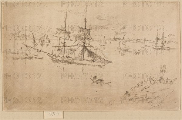 Lagoon—Noon, 1879/80, James McNeill Whistler, American, 1834-1903, United States, Etching and drypoint in dark brown on ivory laid paper, 125 x 202 mm (sheet)