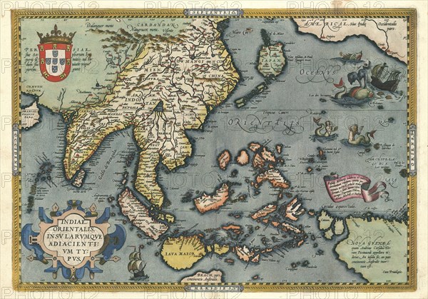 Map, Indiae Orientalis, insvlarvmque adiacientivm typvs, Abraham Ortelius (1527-1598), Copperplate print